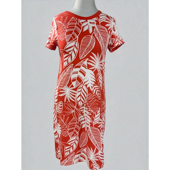 Old Navy Women’s Small Red White Tropical Leaf Print T-Shirt Dress NEW Beach - Picture 7 of 8